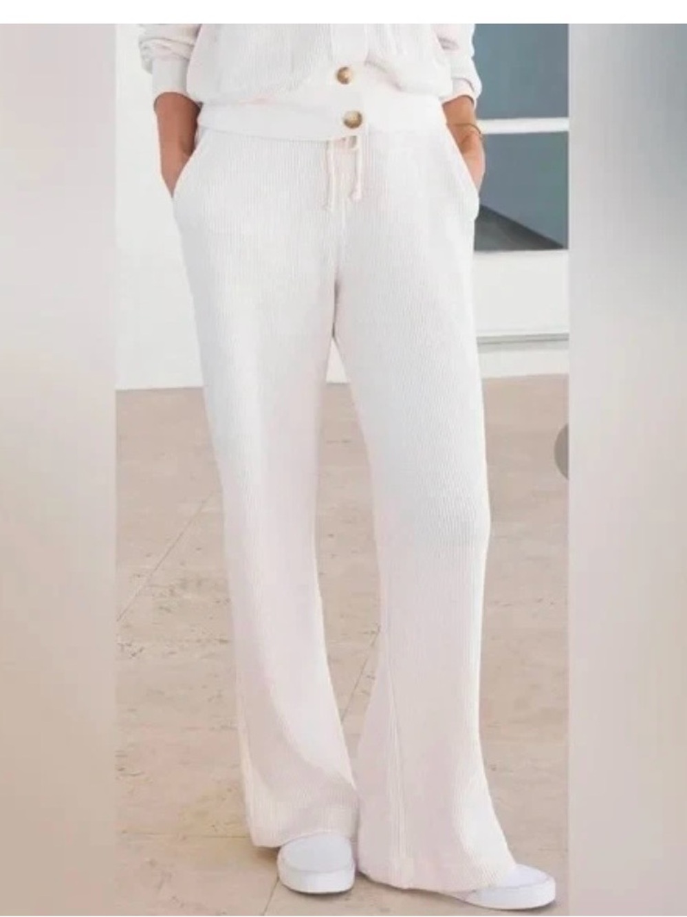 AYR High Waffle Cone Peruvian Pima Cotton Ivory Lounge Pants Size L